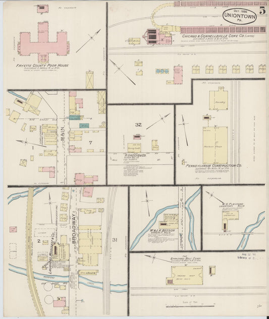 Sanborn Fire Insurance Map from Uniontown, Fayette County, Pennsylvania (1886), Sheet #0005 - Historic Sanborn Fire Insurance Map Print, vintage old map wall art, antique decor, genealogy gift, Pennsylvania Pennsylvania map