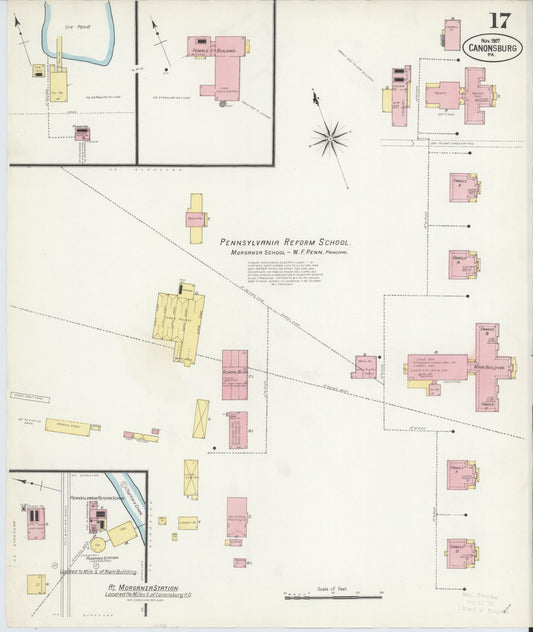 Sanborn Fire Insurance Map from Canonsburg, Washington County, Pennsylvania (1907), Sheet #0017 - Historic Sanborn Fire Insurance Map Print, vintage old map wall art, antique decor, genealogy gift, Pennsylvania Pennsylvania map
