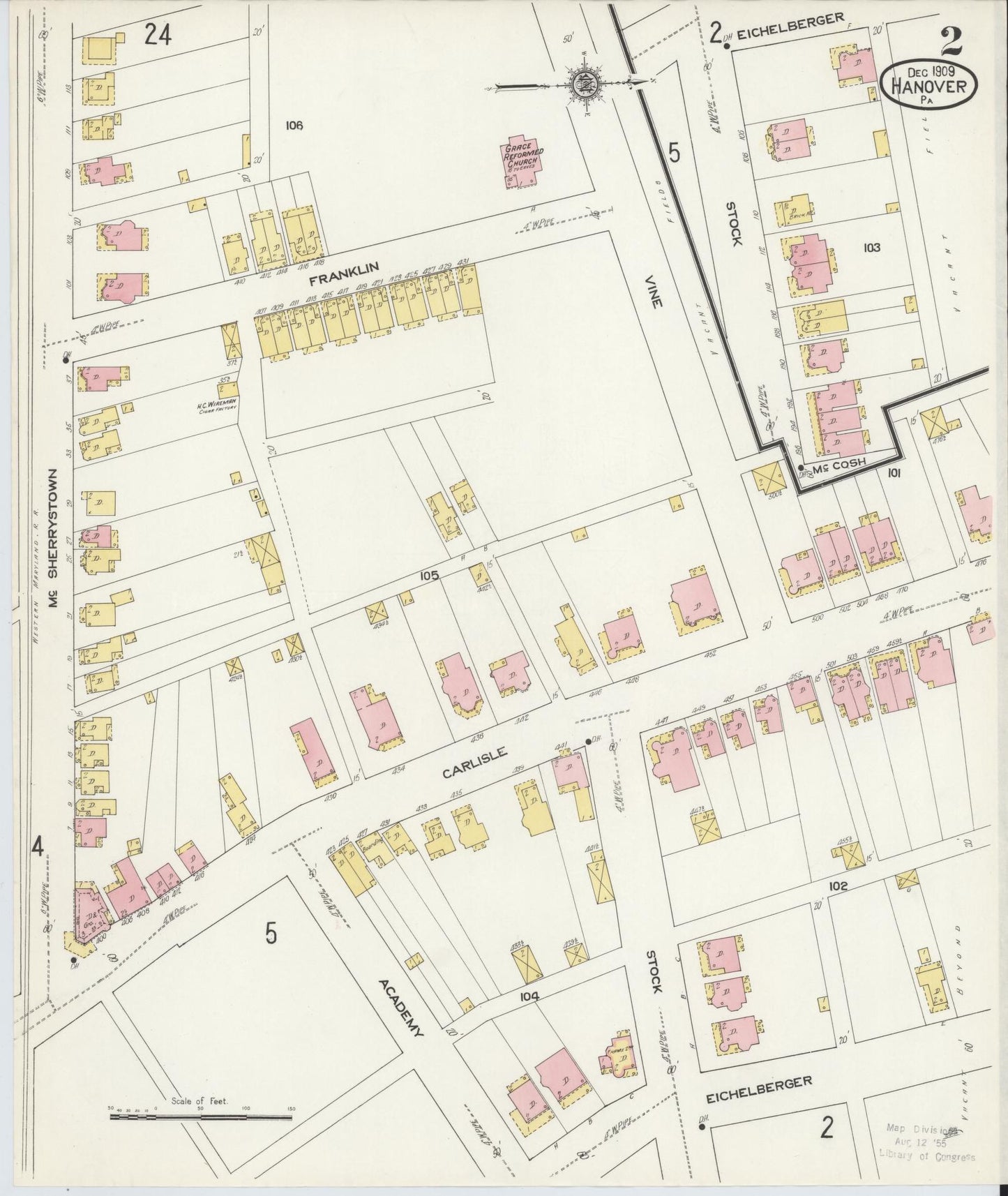 Sanborn Fire Insurance Map from Hanover, York County, Pennsylvania (1909), Sheet #0002 - Complete Map Set gallery image, historic Sanborn map, vintage wall art, Pennsylvania Pennsylvania