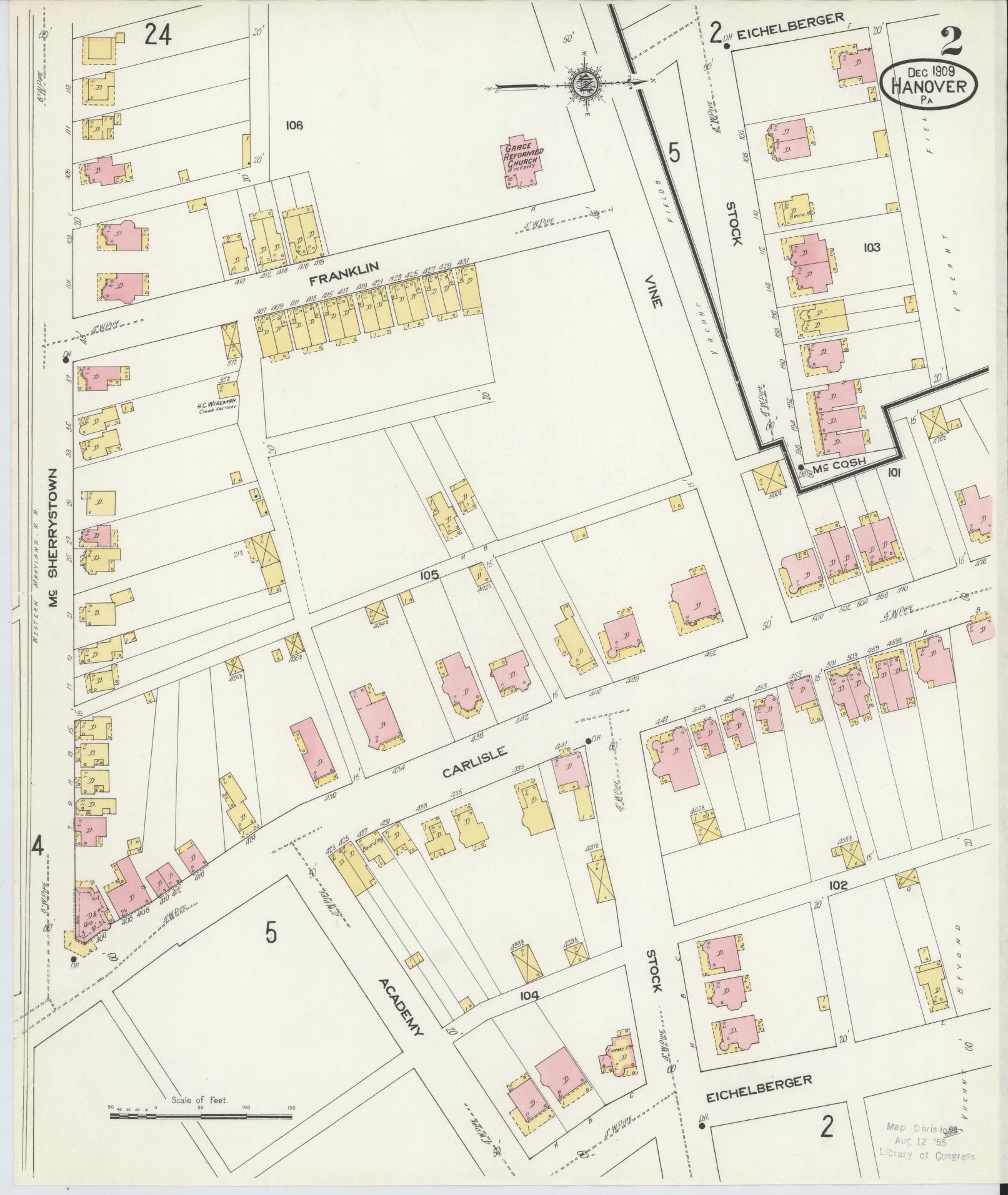 Sanborn Fire Insurance Map from Hanover, York County, Pennsylvania (1909), Sheet #0002 - Complete Map Set gallery image, historic Sanborn map, vintage wall art, Pennsylvania Pennsylvania