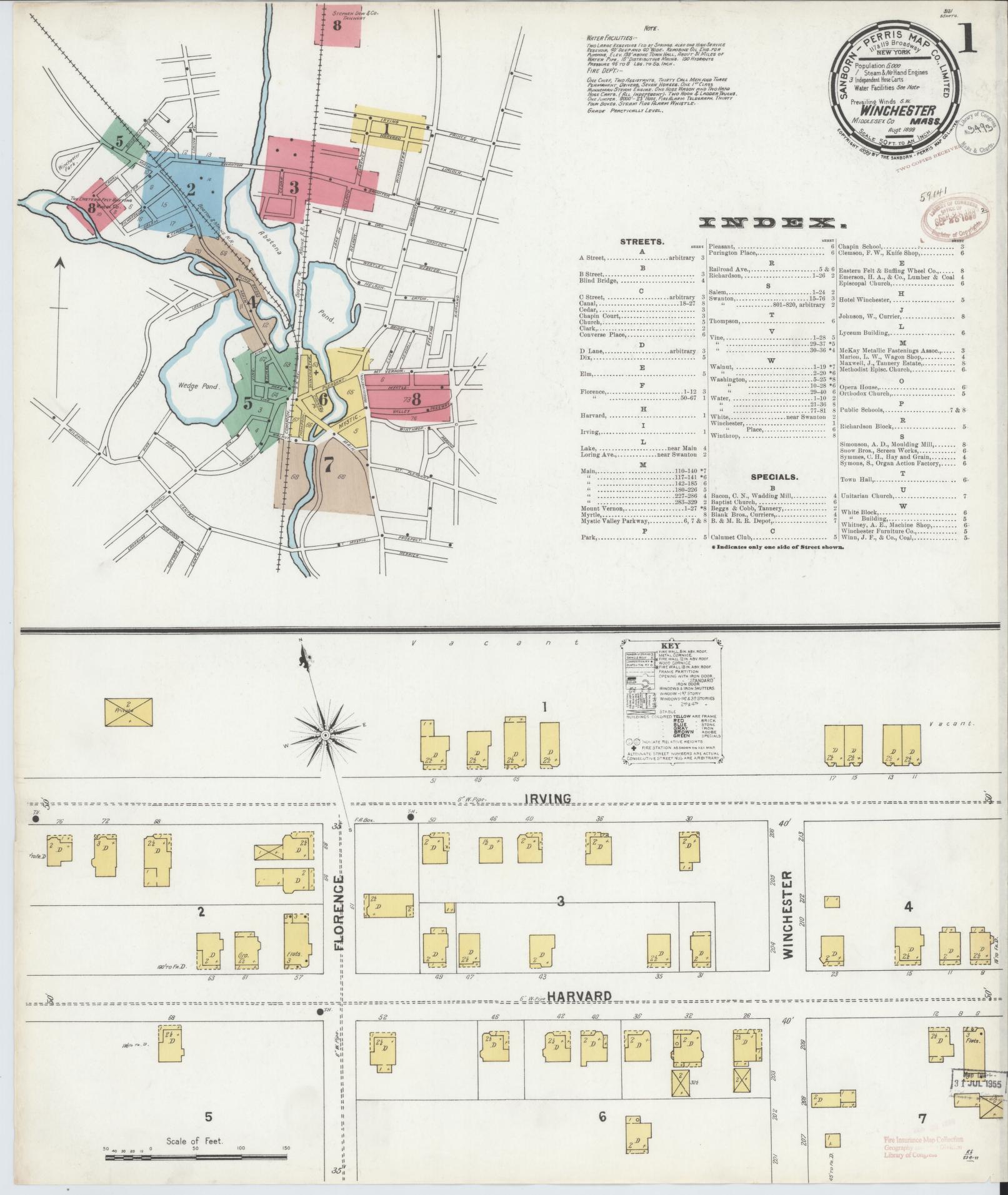 Sanborn Fire Insurance Map from Winchester, Middlesex County, Massachusetts (1899), Sheet #0001 - Historic Sanborn Fire Insurance Map Print, vintage old map wall art, antique decor, genealogy gift, Massachusetts Massachusetts map
