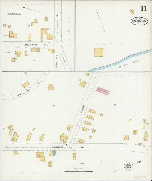 Sanborn Fire Insurance Map from Salamanca, Cattaraugus County, New York (1904), Sheet #0011 - Historic Sanborn Fire Insurance Map Print, vintage old map wall art, antique decor, genealogy gift, New York New York map