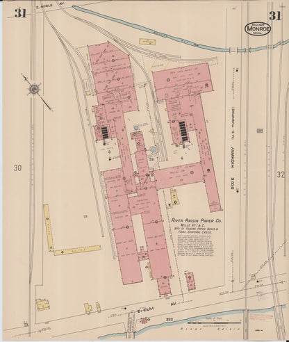 Sanborn Fire Insurance Map from Monroe, Monroe County, Michigan (1922), Sheet #0031 - Historic Sanborn Fire Insurance Map Print, vintage old map wall art, antique decor, genealogy gift, Michigan Michigan map