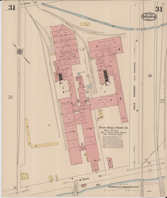 Sanborn Fire Insurance Map from Monroe, Monroe County, Michigan (1922), Sheet #0031 - Historic Sanborn Fire Insurance Map Print, vintage old map wall art, antique decor, genealogy gift, Michigan Michigan map