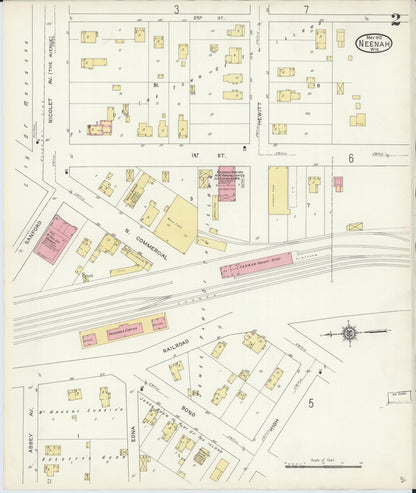 Sanborn Fire Insurance Map from Neenah, Winnebago County, Wisconsin (1913), Sheet #0002 - Historic Sanborn Fire Insurance Map Print, vintage old map wall art, antique decor, genealogy gift, Wisconsin Wisconsin map