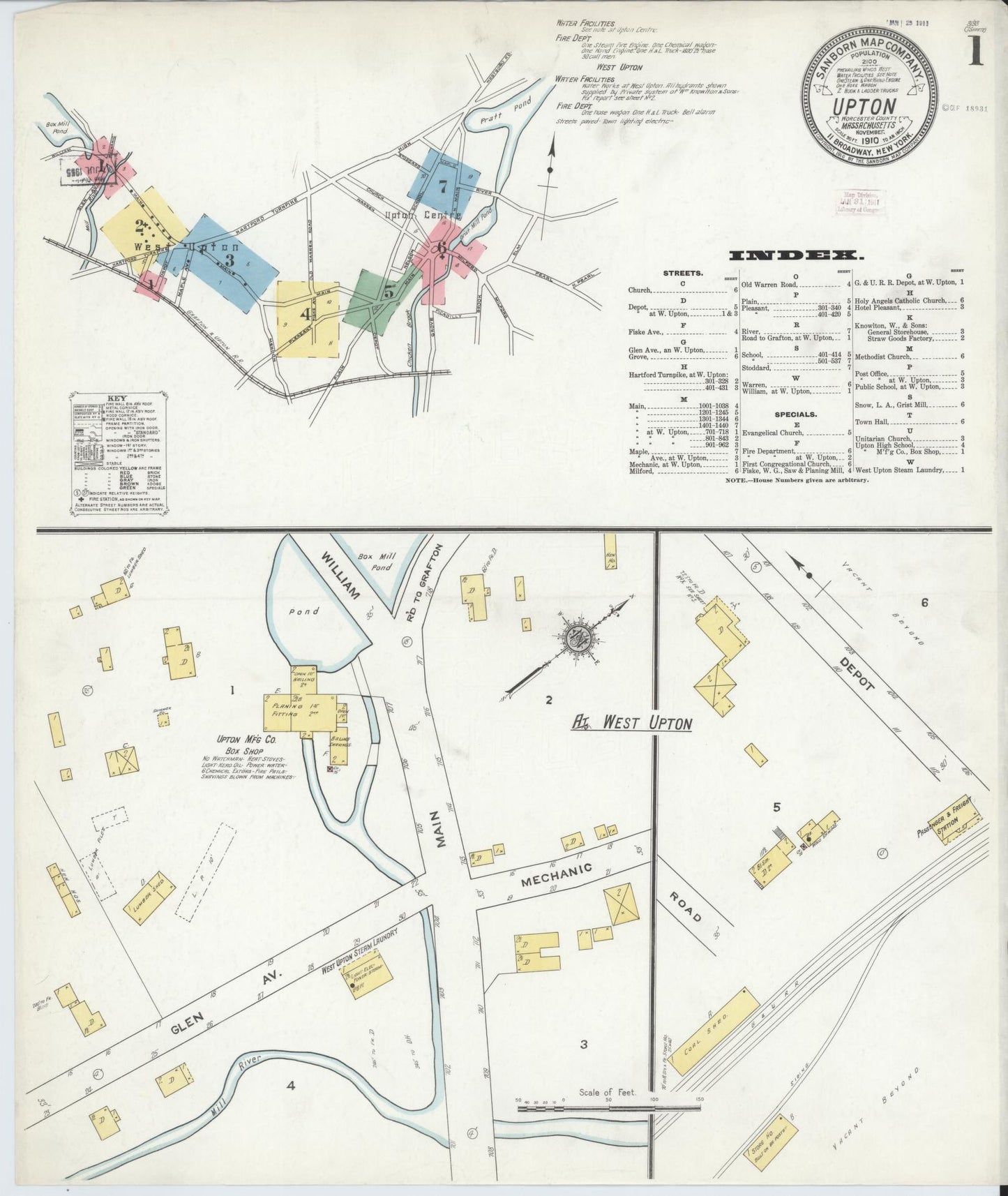 Sanborn Fire Insurance Map from Upton, Worcester County, Massachusetts (1910), Sheet #0001 - Complete Map Set gallery image, historic Sanborn map, vintage wall art, Massachusetts Massachusetts