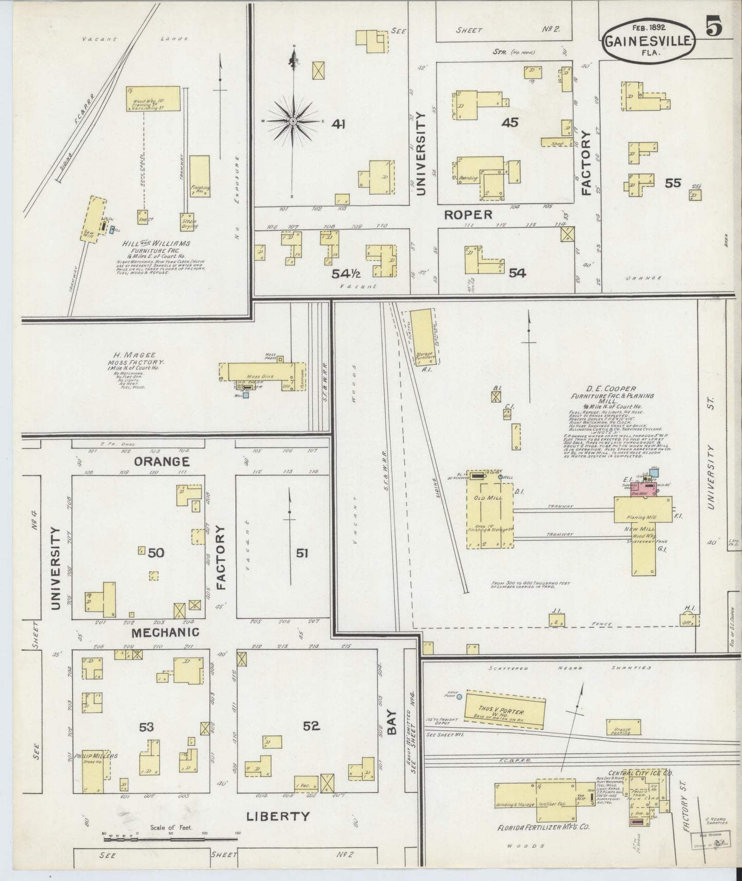 Sanborn Fire Insurance Map from Gainesville, Alachua County, Florida (1892), Sheet #0005 - Historic Sanborn Fire Insurance Map Print, vintage old map wall art, antique decor, genealogy gift, Florida Florida map