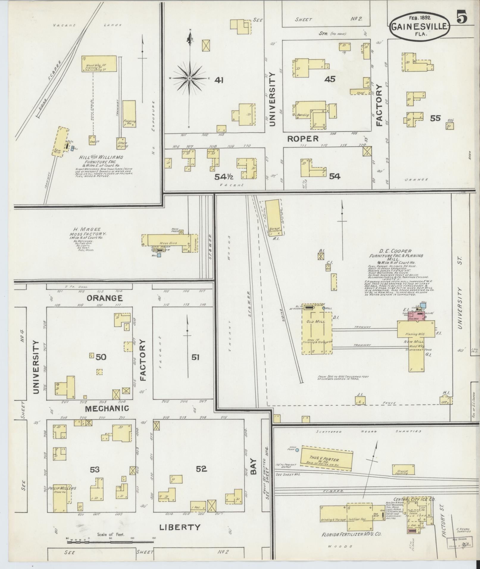 Sanborn Fire Insurance Map from Gainesville, Alachua County, Florida (1892), Sheet #0005 - Historic Sanborn Fire Insurance Map Print, vintage old map wall art, antique decor, genealogy gift, Florida Florida map