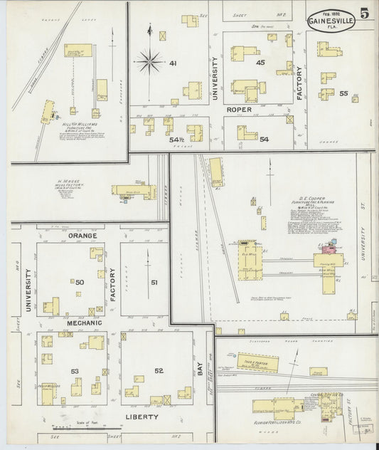 Sanborn Fire Insurance Map from Gainesville, Alachua County, Florida (1892), Sheet #0005 - Historic Sanborn Fire Insurance Map Print, vintage old map wall art, antique decor, genealogy gift, Florida Florida map