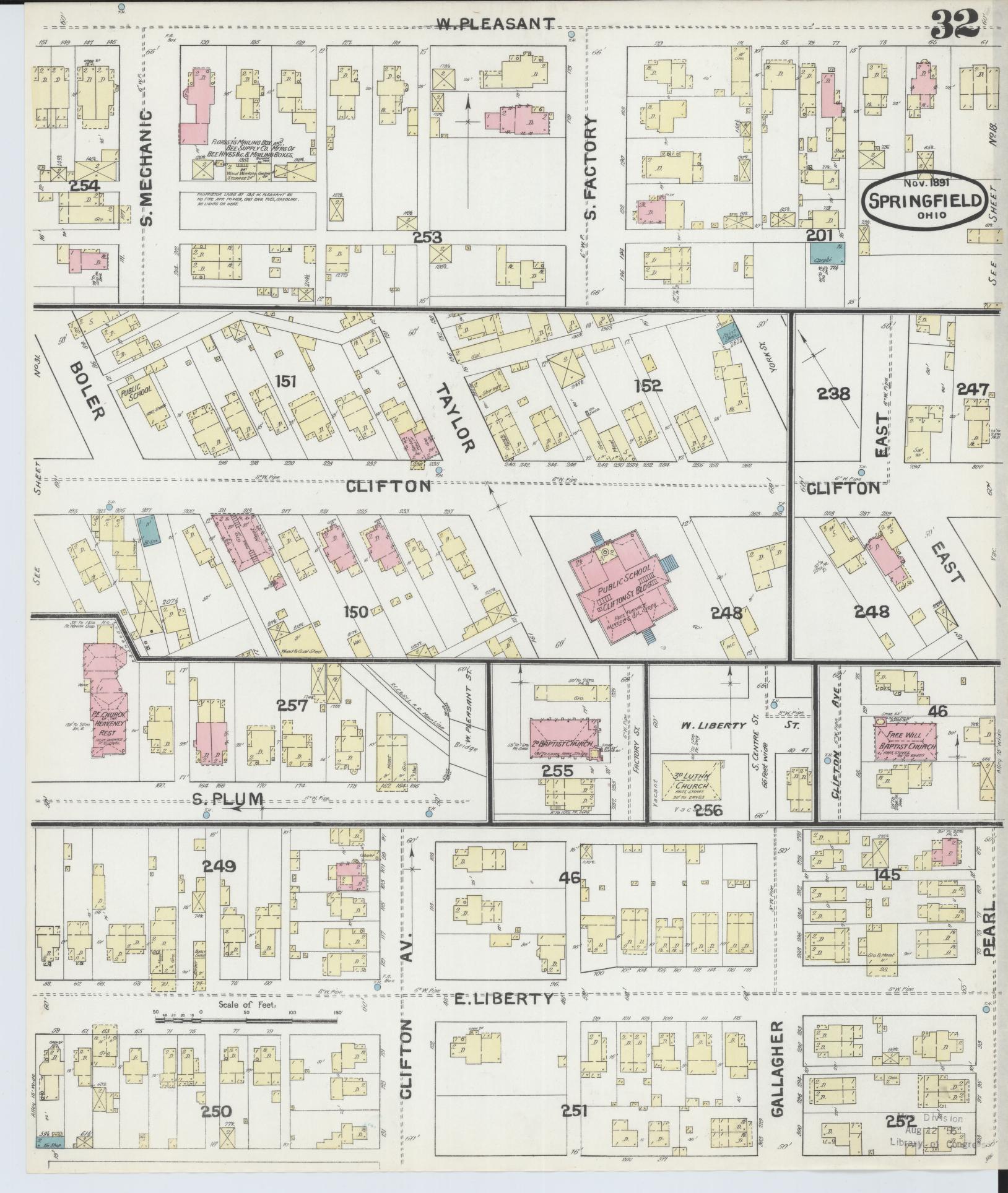 Sanborn Fire Insurance Map from Springfield, Clark County, Ohio (1891), Sheet #0032 - Complete Map Set gallery image, historic Sanborn map, vintage wall art, Ohio Ohio