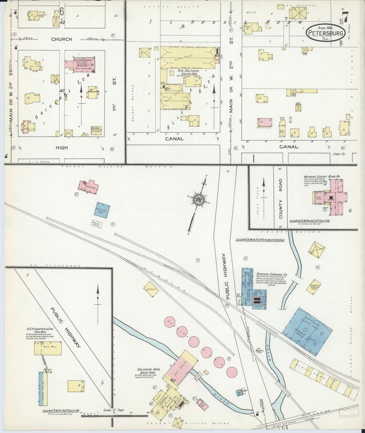 Sanborn Fire Insurance Map from Petersburg, Menard County, Illinois (1914), Sheet #0007 - Complete Map Set gallery image, historic Sanborn map, vintage wall art, Illinois Illinois