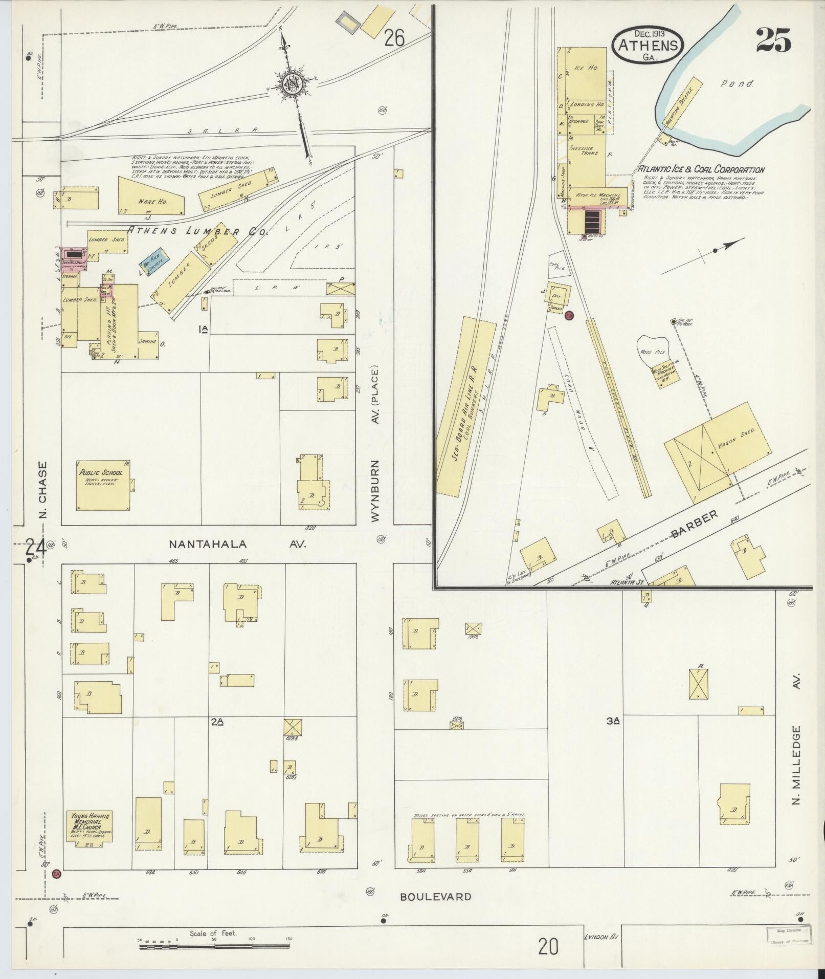 Sanborn Fire Insurance Map from Athens, Clarke County, Georgia (1913), Sheet #0025 - Complete Map Set gallery image, historic Sanborn map, vintage wall art, Georgia Georgia