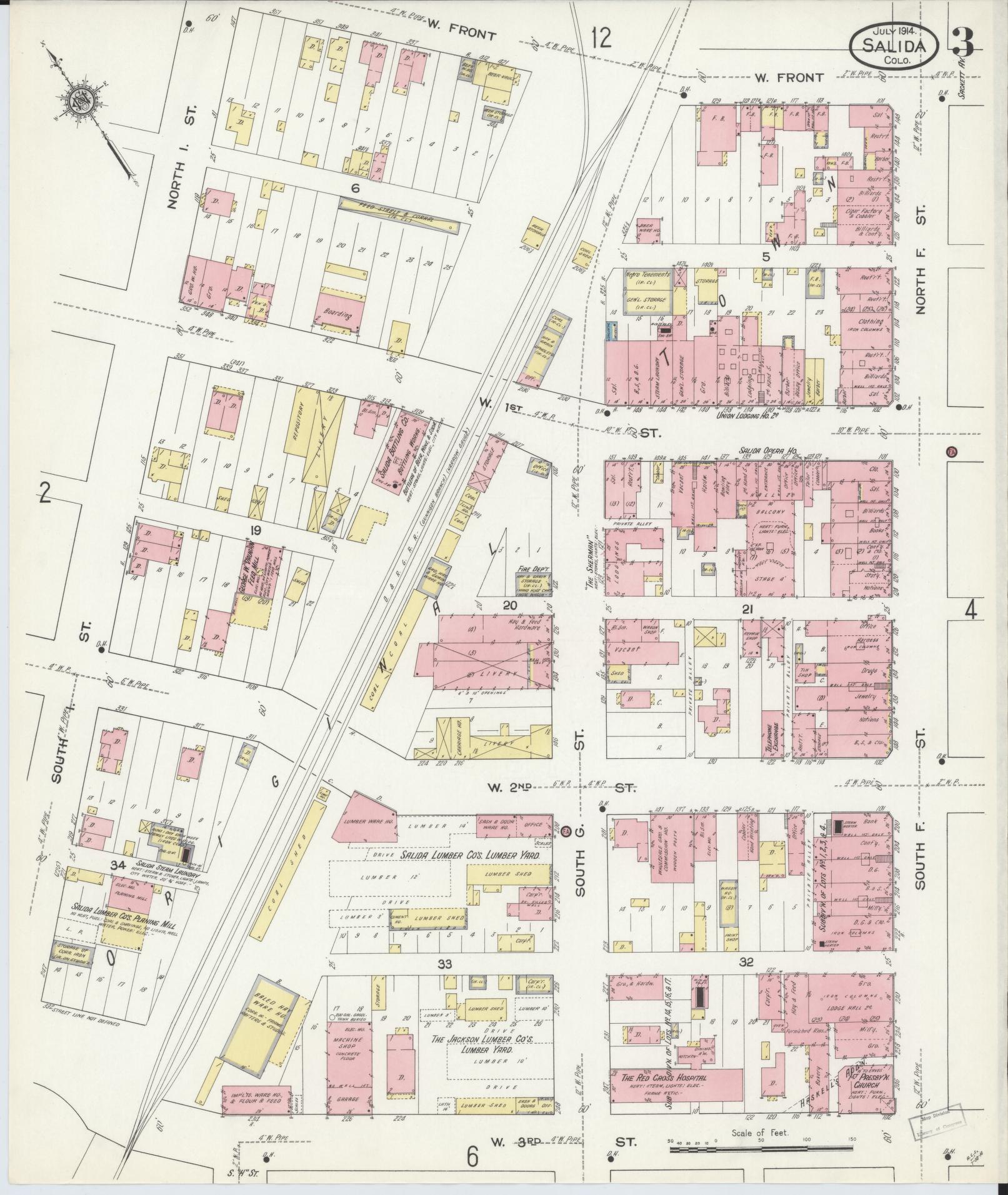Sanborn Fire Insurance Map from Salida, Chaffee County, Colorado (1914), Sheet #0003 - Complete Map Set gallery image, historic Sanborn map, vintage wall art, Colorado Colorado