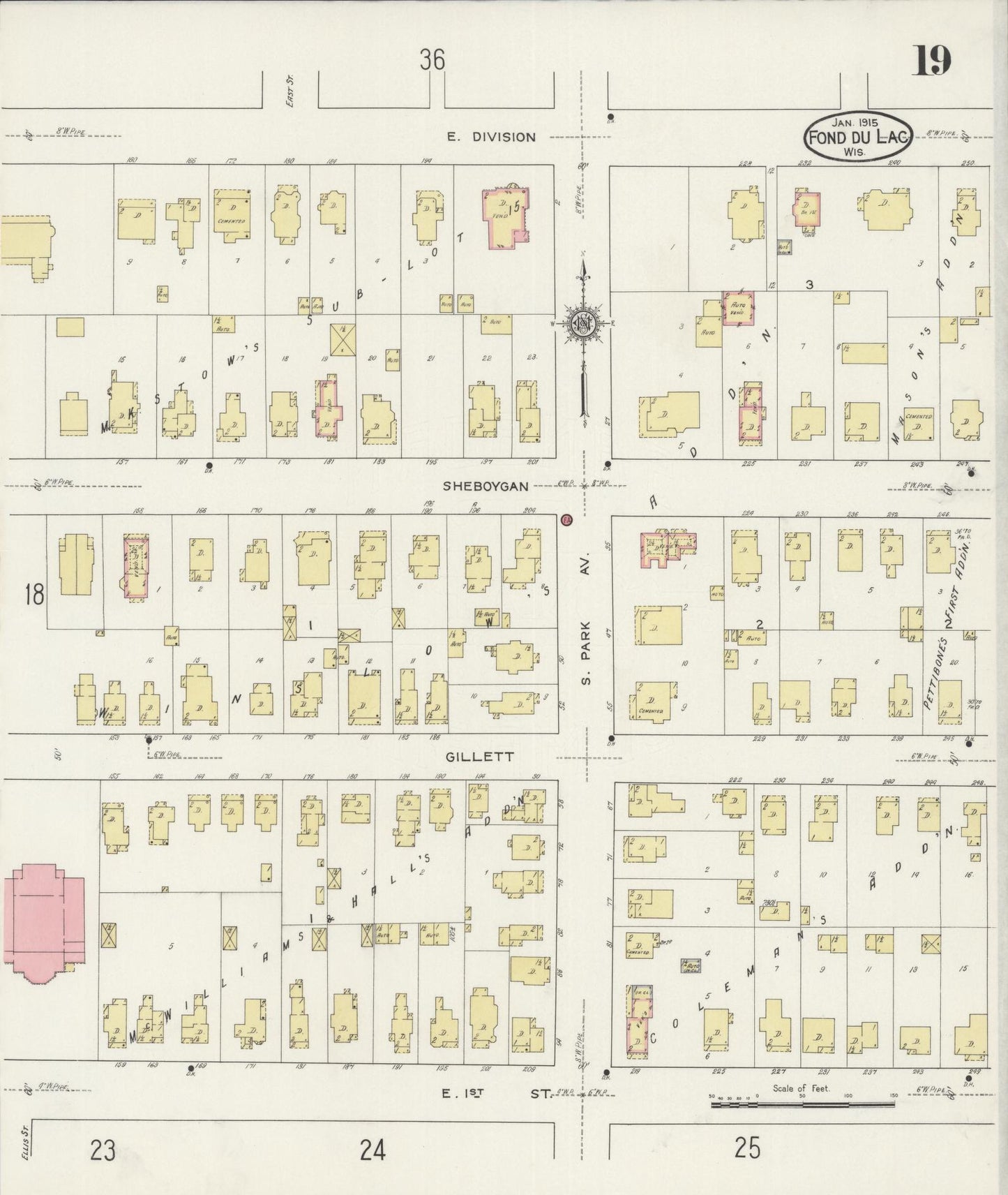 Sanborn Fire Insurance Map from Fond du Lac, Fond du Lac County, Wisconsin (1915), Sheet #0019 - Historic Sanborn Fire Insurance Map Print, vintage old map wall art, antique decor, genealogy gift, Wisconsin Wisconsin map