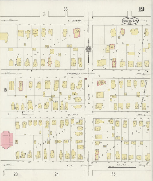 Sanborn Fire Insurance Map from Fond du Lac, Fond du Lac County, Wisconsin (1915), Sheet #0019 - Historic Sanborn Fire Insurance Map Print, vintage old map wall art, antique decor, genealogy gift, Wisconsin Wisconsin map