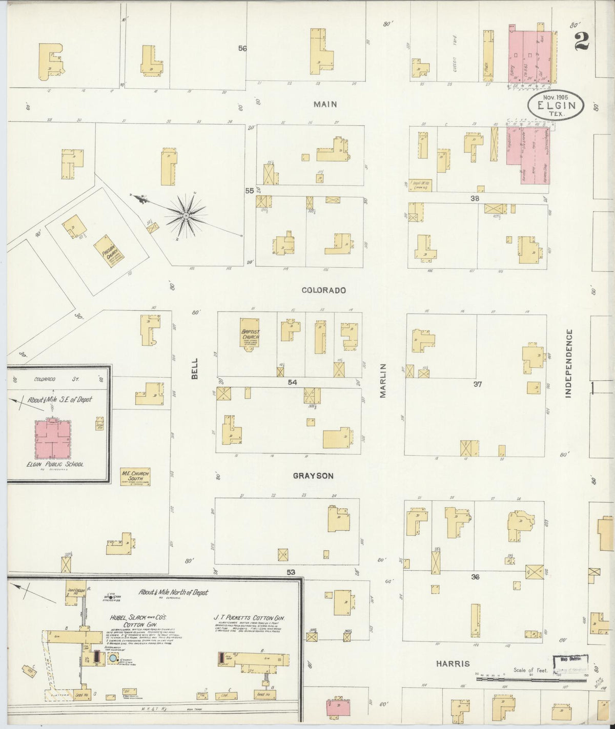 Sanborn Fire Insurance Map from Elgin, Bastrop County, Texas (1905), Sheet #0002 - Complete Map Set gallery image, historic Sanborn map, vintage wall art, Texas Texas