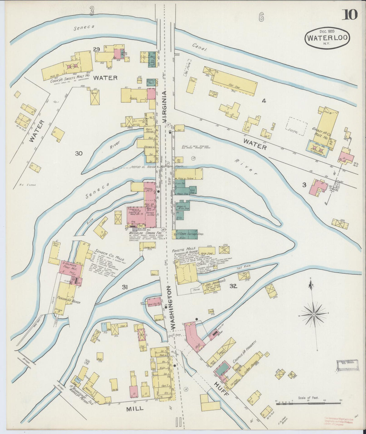 Sanborn Fire Insurance Map from Waterloo, Seneca County, New York (1893), Sheet #0010 - Complete Map Set gallery image, historic Sanborn map, vintage wall art, New York New York