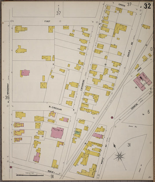 Sanborn Fire Insurance Map from Saratoga, Saratoga County, New York (1900), Sheet #0032 - Historic Sanborn Fire Insurance Map Print, vintage old map wall art, antique decor, genealogy gift, New York New York map