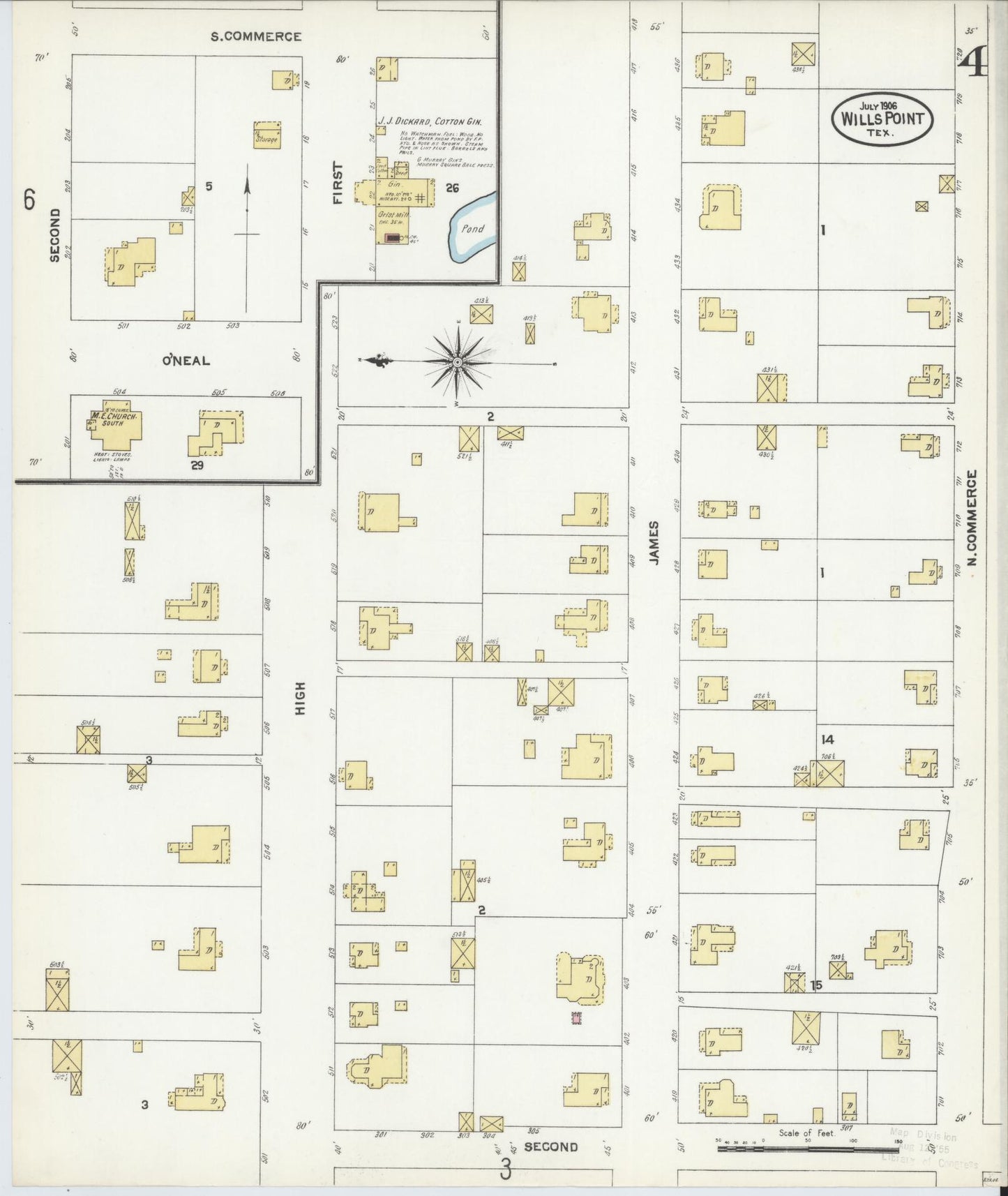 Sanborn Fire Insurance Map from Wills Point, Van Zandt County, Texas (1906), Sheet #0004 - Historic Sanborn Fire Insurance Map Print, vintage old map wall art, antique decor, genealogy gift, Texas Texas map