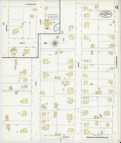 Sanborn Fire Insurance Map from Wills Point, Van Zandt County, Texas (1906), Sheet #0004 - Historic Sanborn Fire Insurance Map Print, vintage old map wall art, antique decor, genealogy gift, Texas Texas map