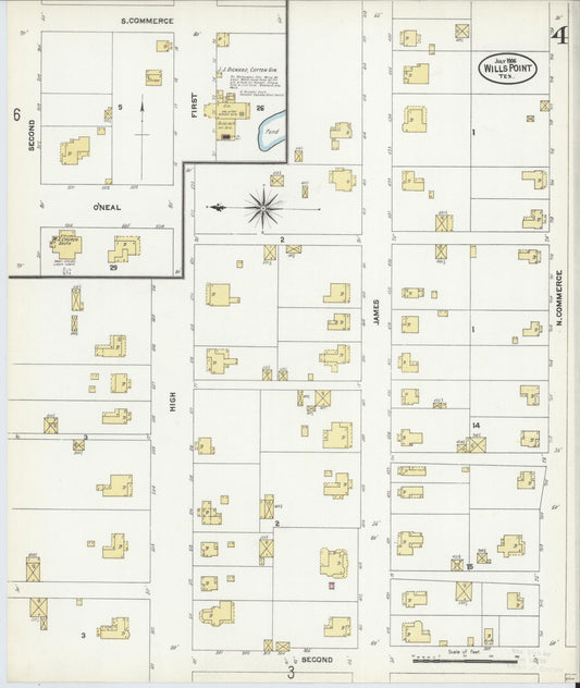 Sanborn Fire Insurance Map from Wills Point, Van Zandt County, Texas (1906), Sheet #0004 - Historic Sanborn Fire Insurance Map Print, vintage old map wall art, antique decor, genealogy gift, Texas Texas map