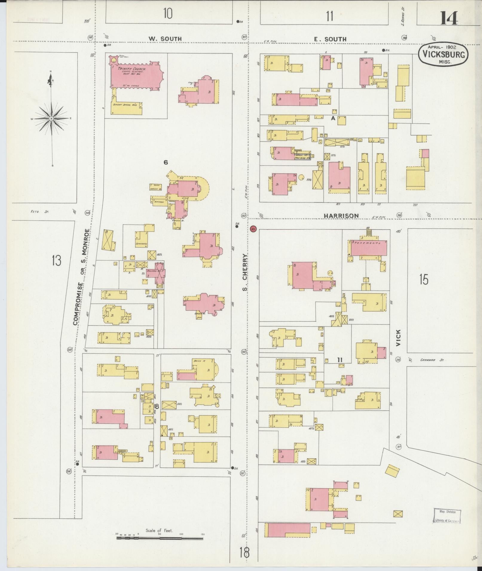 Sanborn Fire Insurance Map from Vicksburg, Warren County, Mississippi (1902), Sheet #0014 - Complete Map Set gallery image, historic Sanborn map, vintage wall art, Mississippi Mississippi