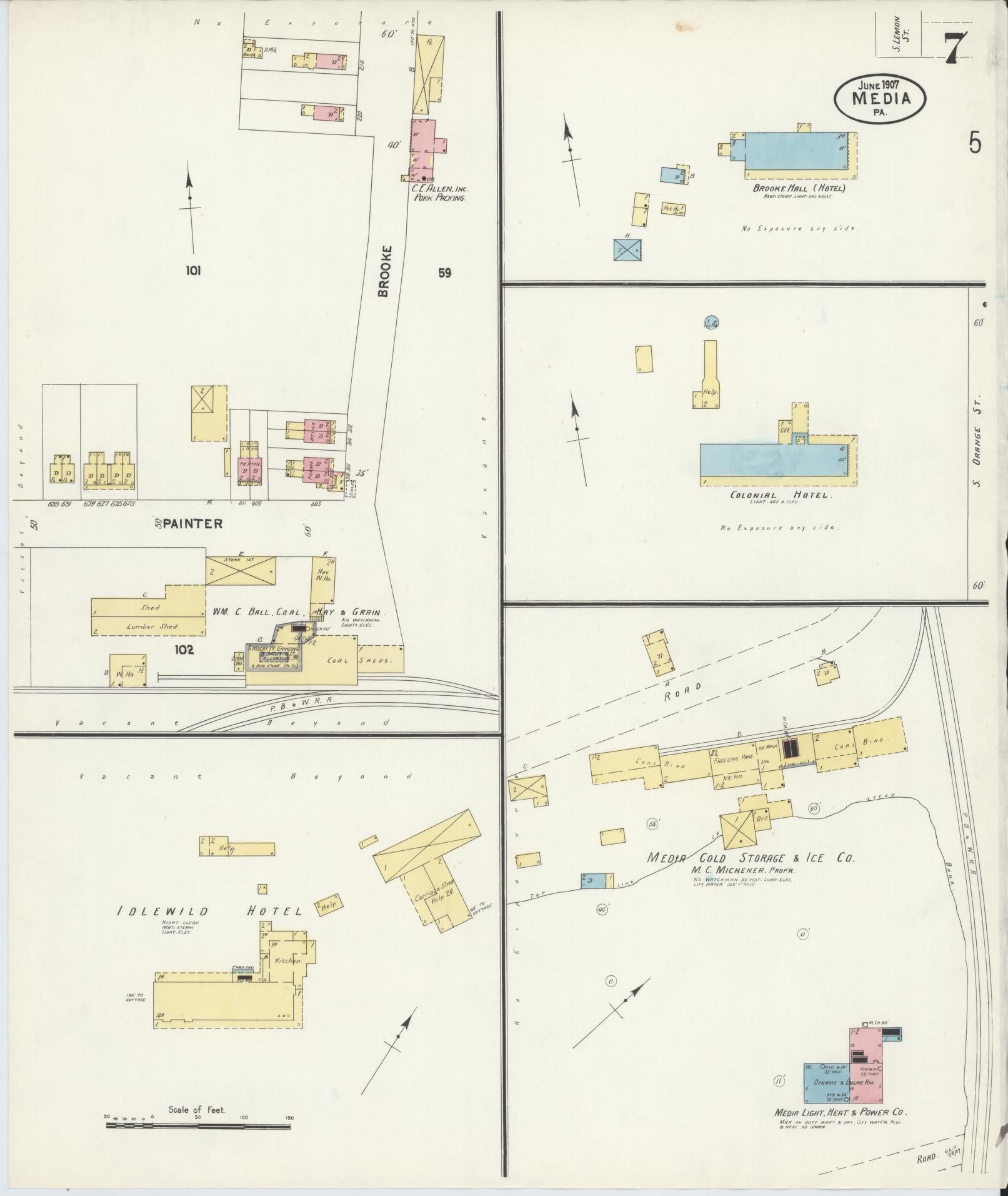 Sanborn Fire Insurance Map from Media, Delaware County, Pennsylvania (1907), Sheet #0007 - Historic Sanborn Fire Insurance Map Print, vintage old map wall art, antique decor, genealogy gift, Pennsylvania Pennsylvania map