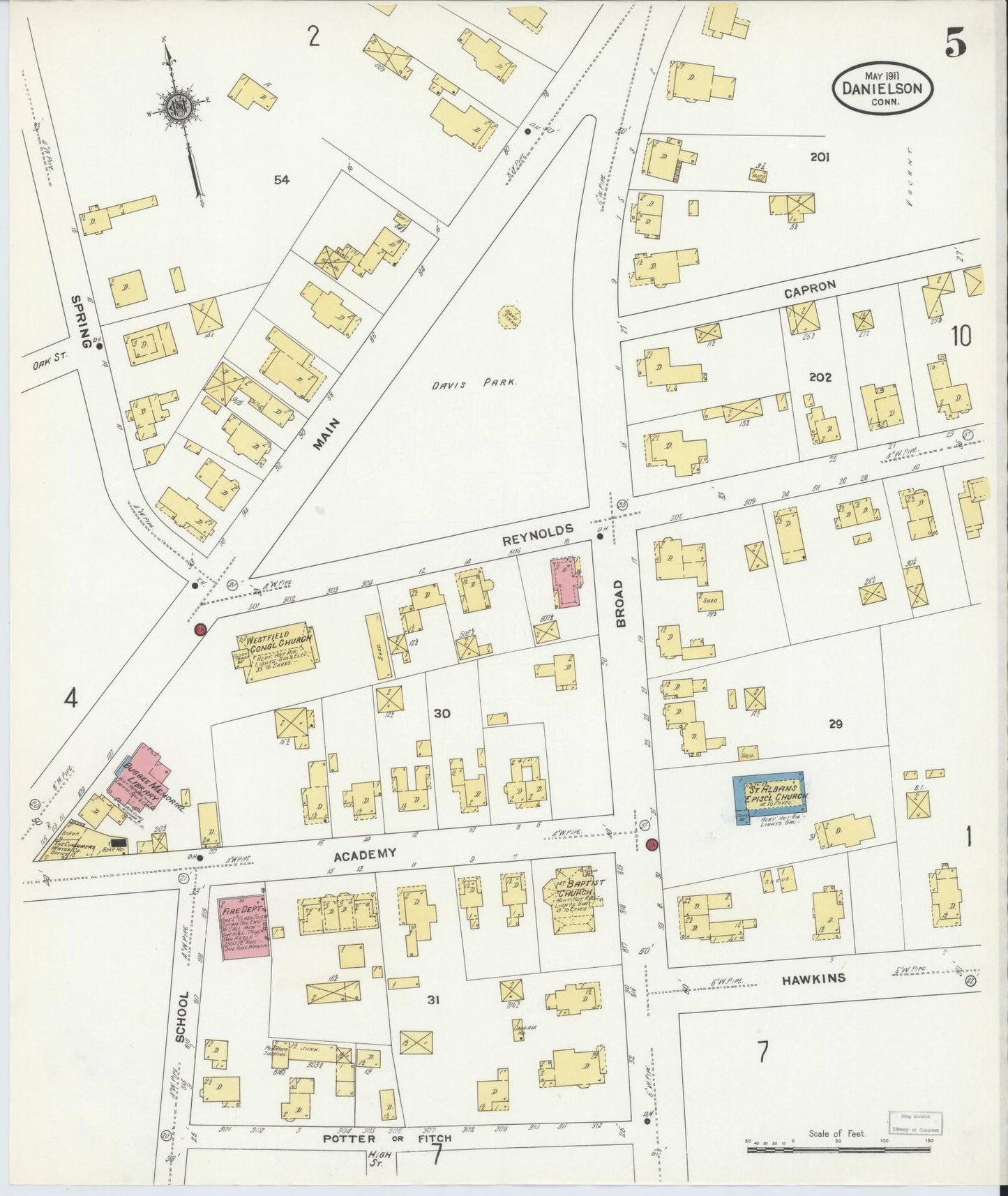 Sanborn Fire Insurance Map from Danielson, Windham County, Connecticut (1911), Sheet #0005 - Complete Map Set gallery image, historic Sanborn map, vintage wall art, Connecticut Connecticut