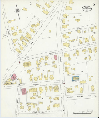 Sanborn Fire Insurance Map from Danielson, Windham County, Connecticut (1911), Sheet #0005 - Complete Map Set gallery image, historic Sanborn map, vintage wall art, Connecticut Connecticut