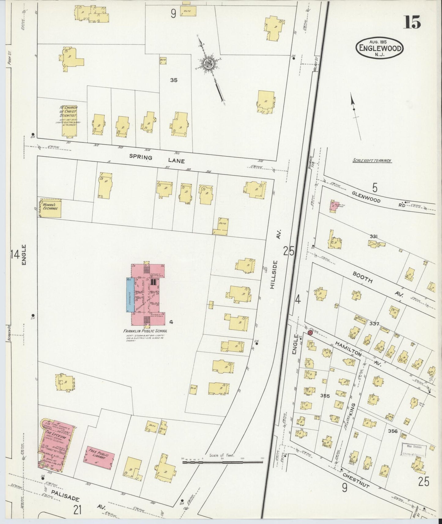 Sanborn Fire Insurance Map from Englewood, Bergen County, New Jersey (1915), Sheet #0015 - Complete Map Set gallery image, historic Sanborn map, vintage wall art, New Jersey New Jersey