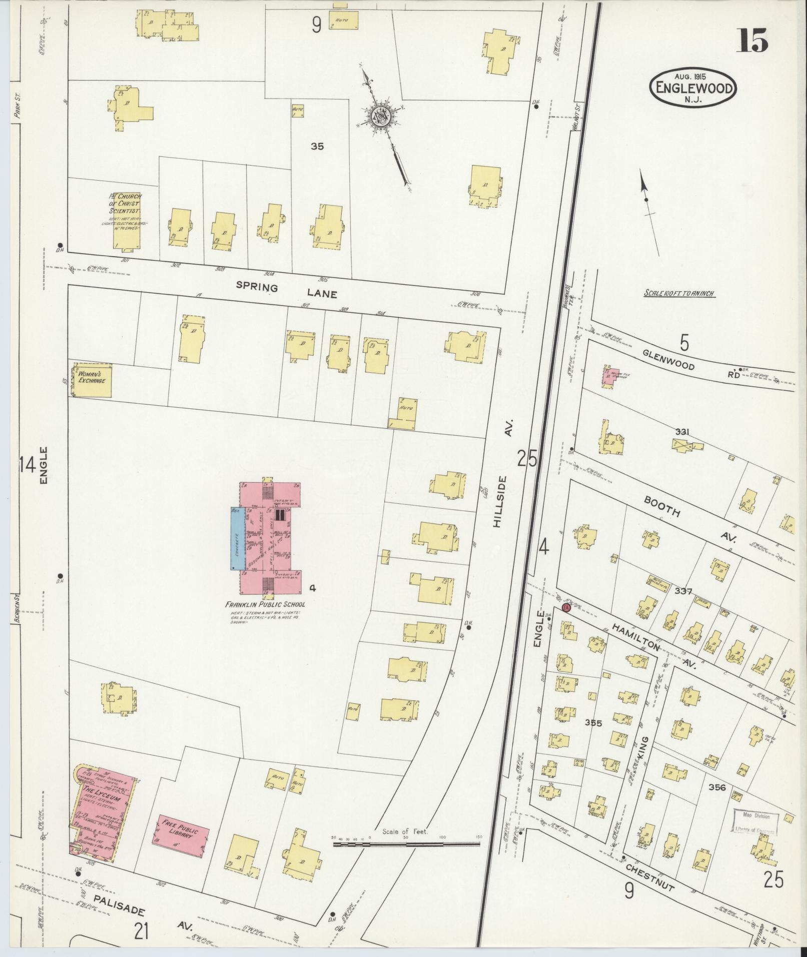 Sanborn Fire Insurance Map from Englewood, Bergen County, New Jersey (1915), Sheet #0015 - Complete Map Set gallery image, historic Sanborn map, vintage wall art, New Jersey New Jersey