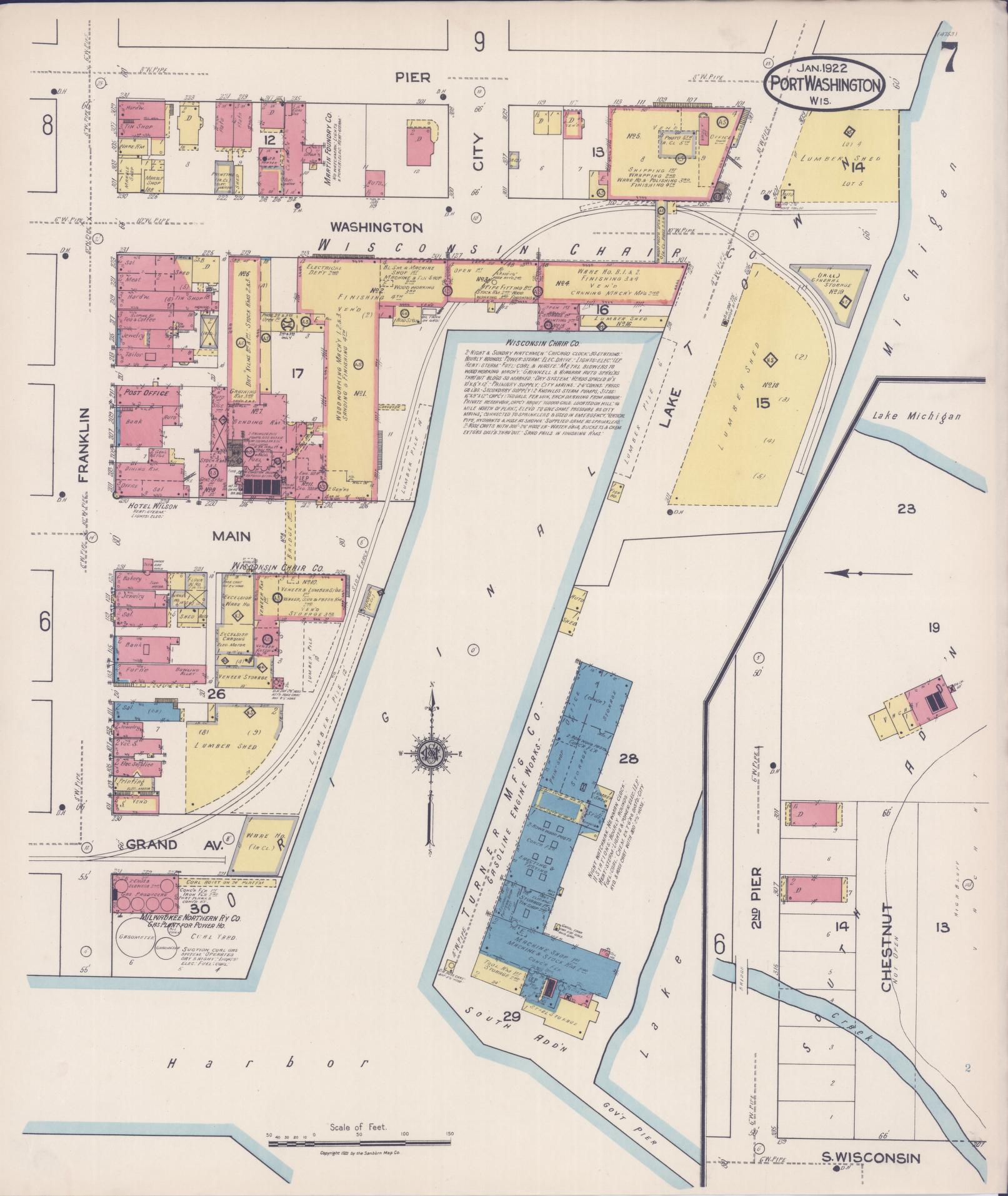 Sanborn Fire Insurance Map from Port Washington, Ozaukee County, Wisconsin (1922), Sheet #0007 - Complete Map Set gallery image, historic Sanborn map, vintage wall art, Wisconsin Wisconsin