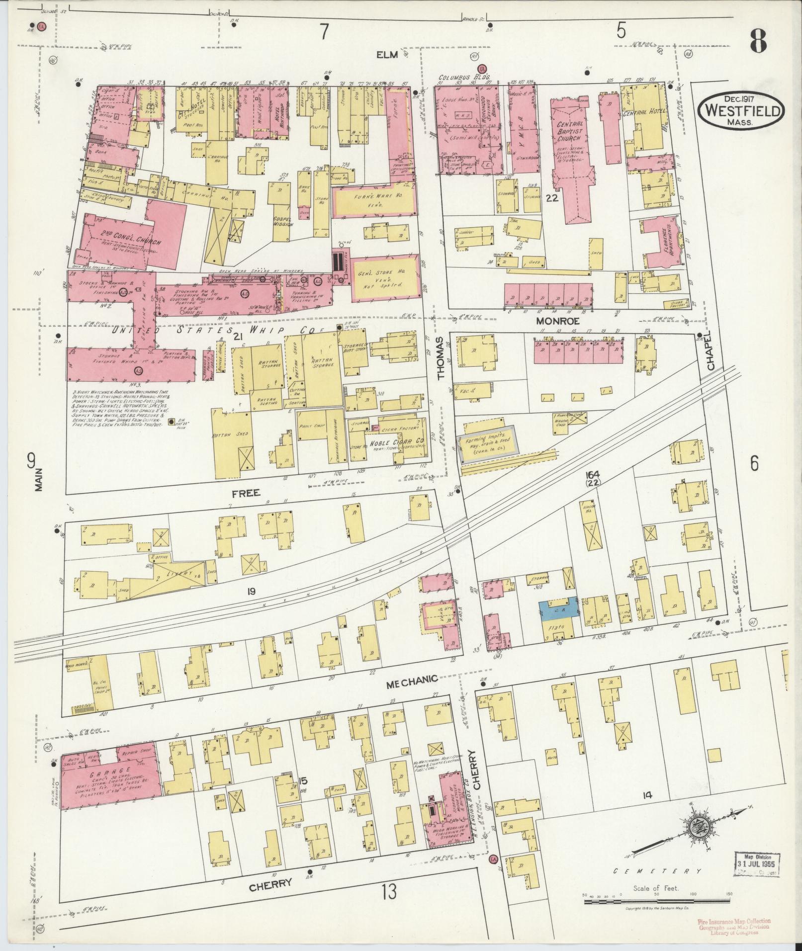 Sanborn Fire Insurance Map from Westfield, Hampden County, Massachusetts (1917), Sheet #0008 - Complete Map Set gallery image, historic Sanborn map, vintage wall art, Massachusetts Massachusetts