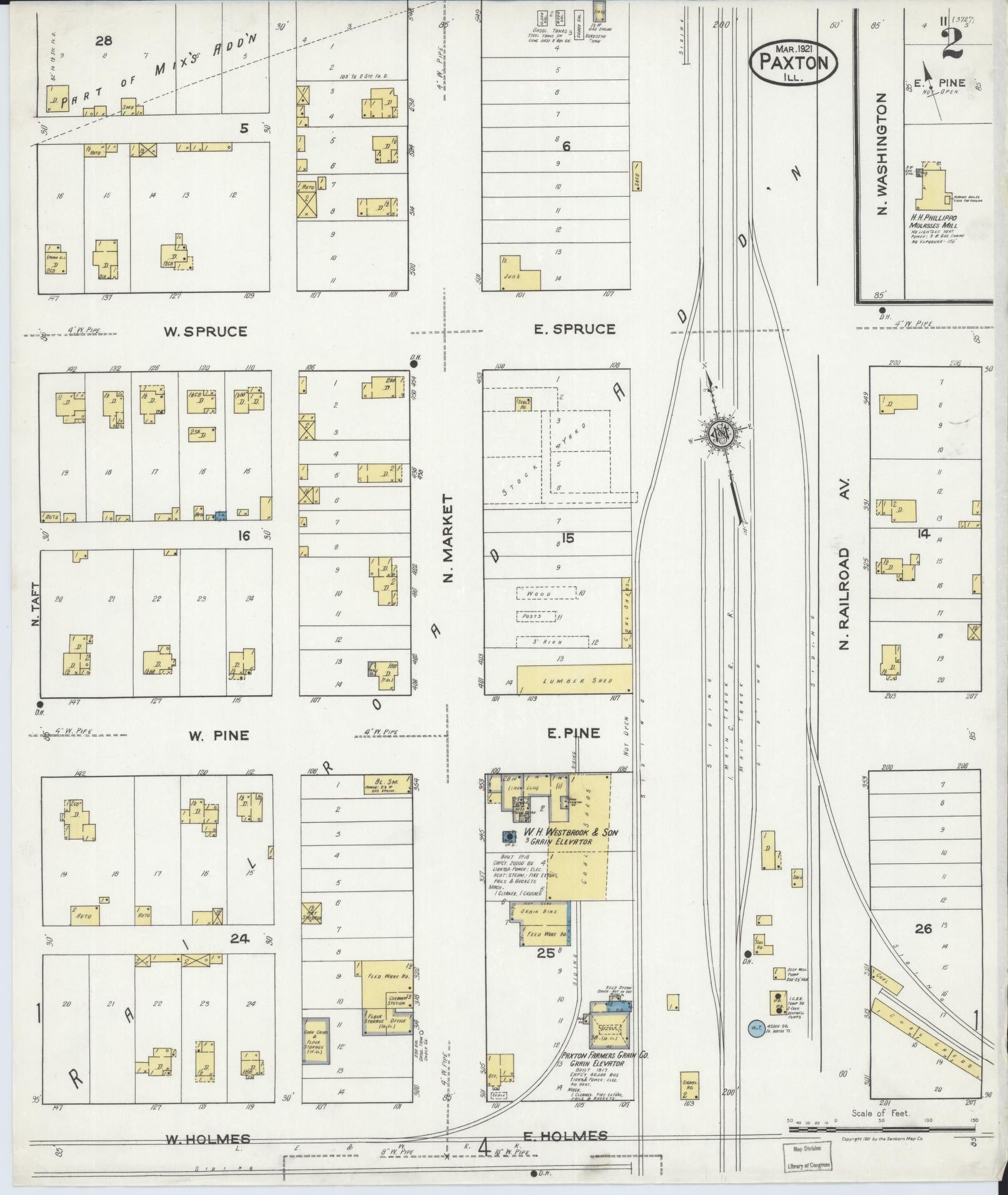Sanborn Fire Insurance Map from Paxton, Ford County, Illinois (1921), Sheet #0002 - Historic Sanborn Fire Insurance Map Print, vintage old map wall art, antique decor, genealogy gift, Illinois Illinois map