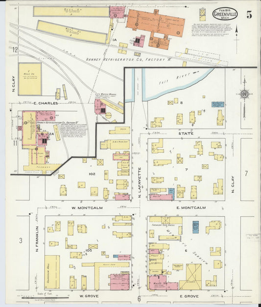 Sanborn Fire Insurance Map from Greenville, Montcalm County, Michigan (1918), Sheet #0005 - Historic Sanborn Fire Insurance Map Print, vintage old map wall art, antique decor, genealogy gift, Michigan Michigan map