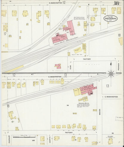 Sanborn Fire Insurance Map from Greensboro, Guilford County, North Carolina (1907), Sheet #0018 - Complete Map Set gallery image, historic Sanborn map, vintage wall art, North Carolina North Carolina