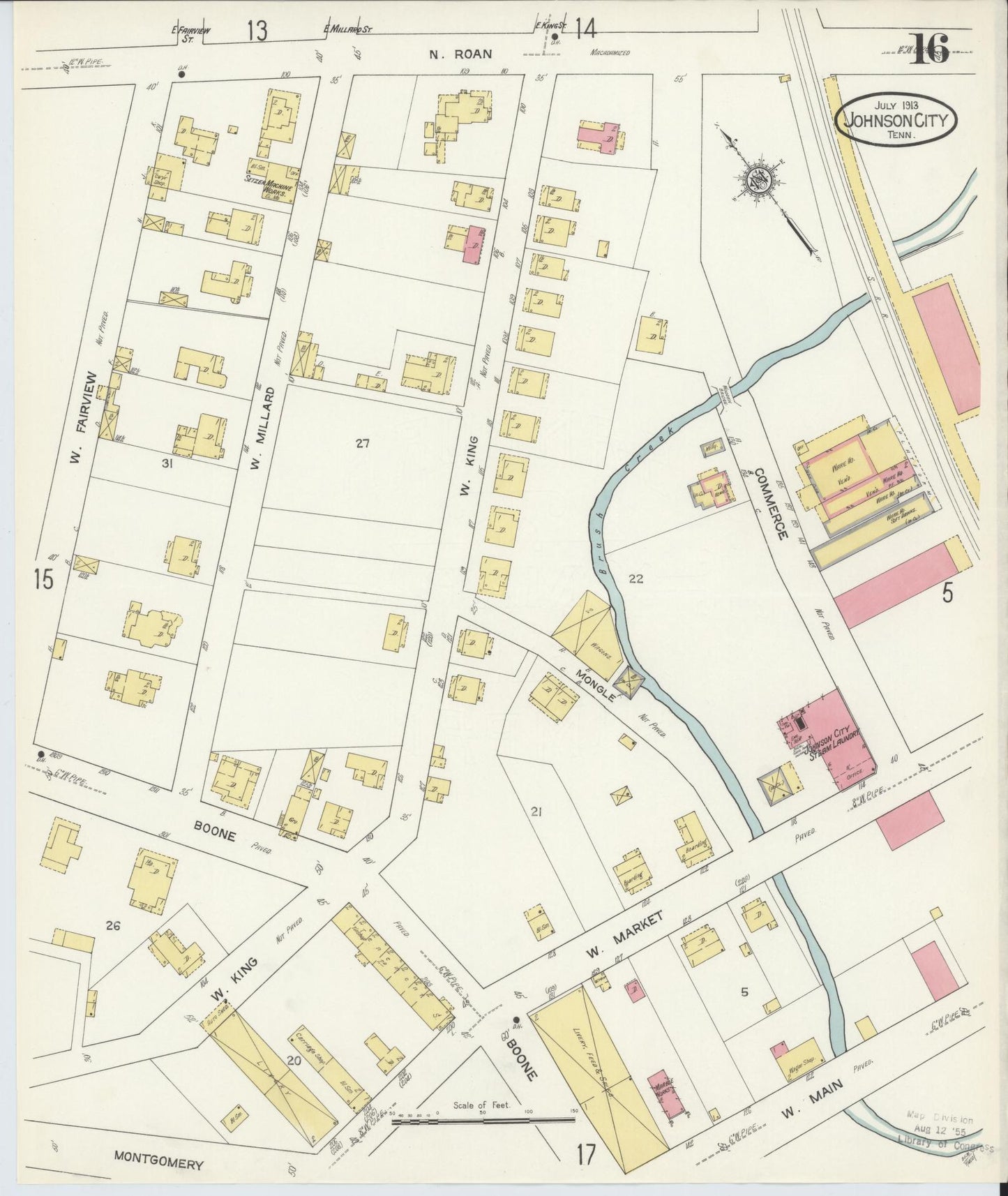 Sanborn Fire Insurance Map from Johnson City, Washington County, Tennessee (1913), Sheet #0016 - Complete Map Set gallery image, historic Sanborn map, vintage wall art, Tennessee Tennessee