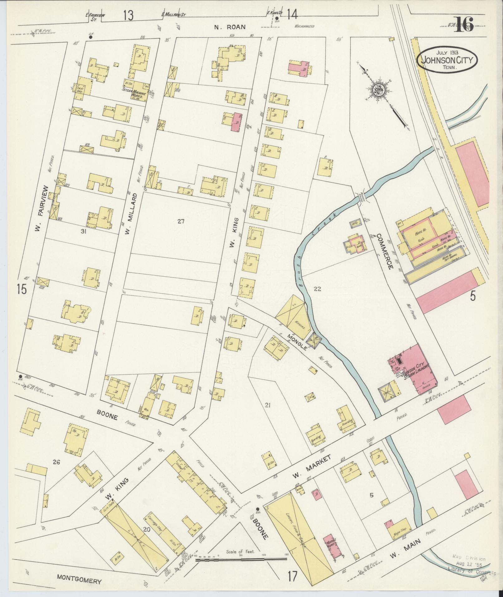 Sanborn Fire Insurance Map from Johnson City, Washington County, Tennessee (1913), Sheet #0016 - Complete Map Set gallery image, historic Sanborn map, vintage wall art, Tennessee Tennessee