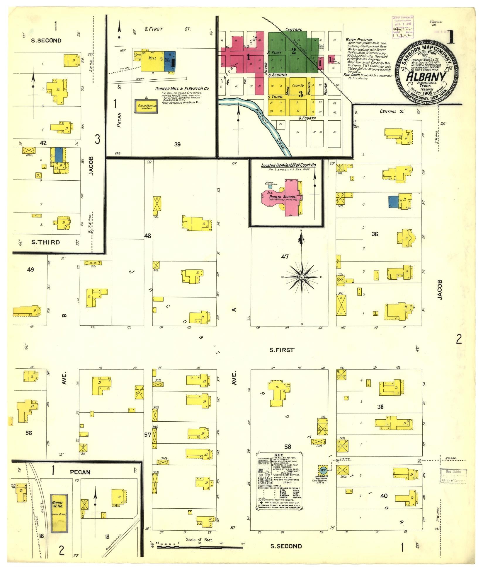 Sanborn Fire Insurance Map from Albany, Shackelford County, Texas (1908), Sheet #0001 - Historic Sanborn Fire Insurance Map Print, vintage old map wall art, antique decor, genealogy gift, Texas Texas map