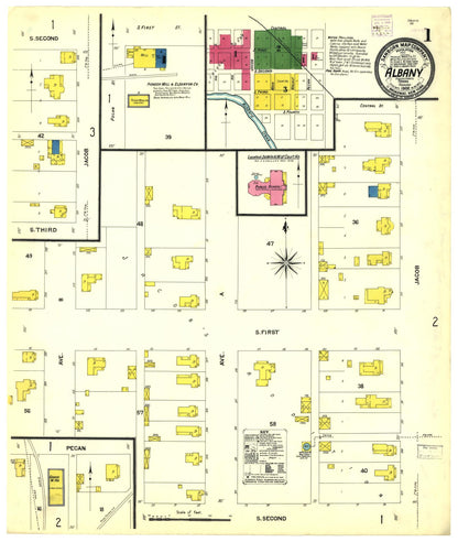 Sanborn Fire Insurance Map from Albany, Shackelford County, Texas (1908), Sheet #0001 - Historic Sanborn Fire Insurance Map Print, vintage old map wall art, antique decor, genealogy gift, Texas Texas map