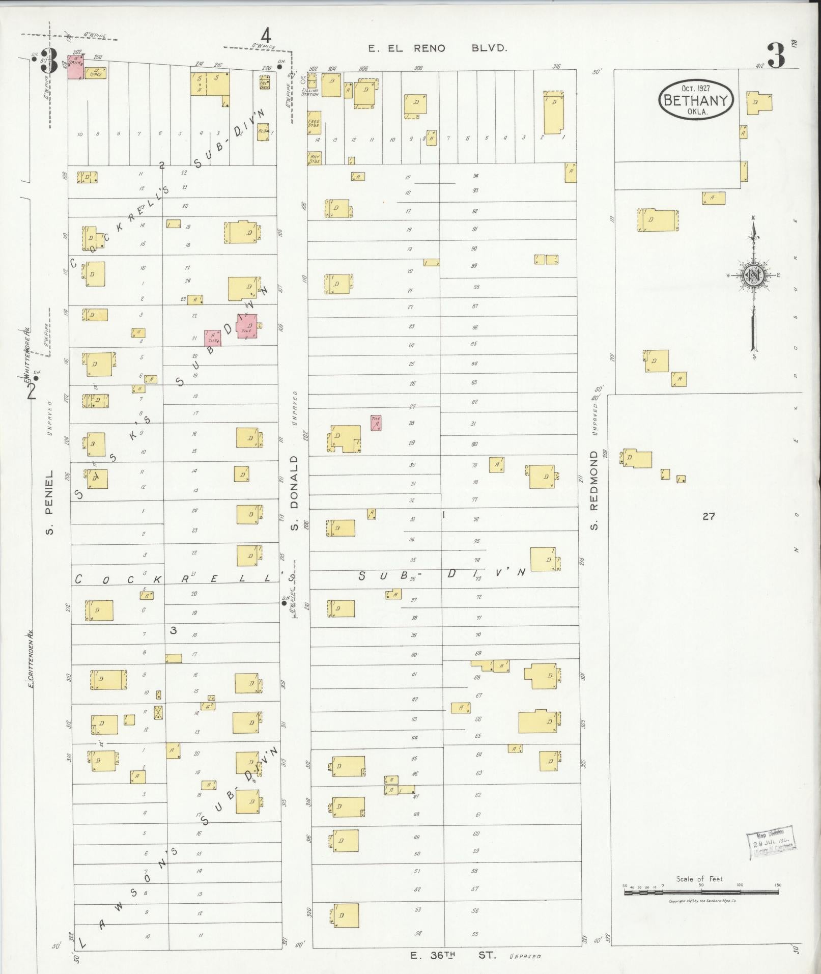 Sanborn Fire Insurance Map from Bethany, Oklahoma County, Oklahoma (1927), Sheet #0003 - Complete Map Set gallery image, historic Sanborn map, vintage wall art, Bethany Oklahoma