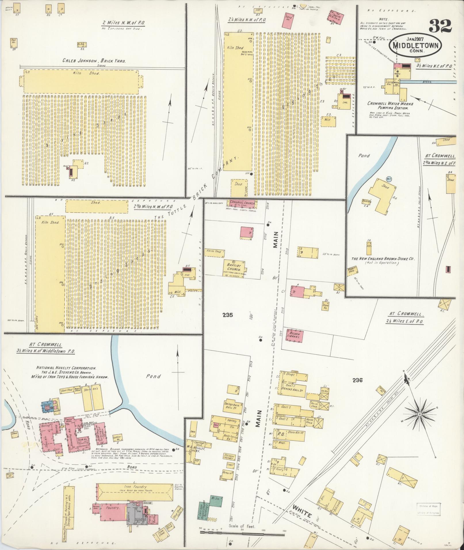 Sanborn Fire Insurance Map from Middletown, Middlesex County, Connecticut (1907), Sheet #0032 - Complete Map Set gallery image, historic Sanborn map, vintage wall art, Connecticut Connecticut
