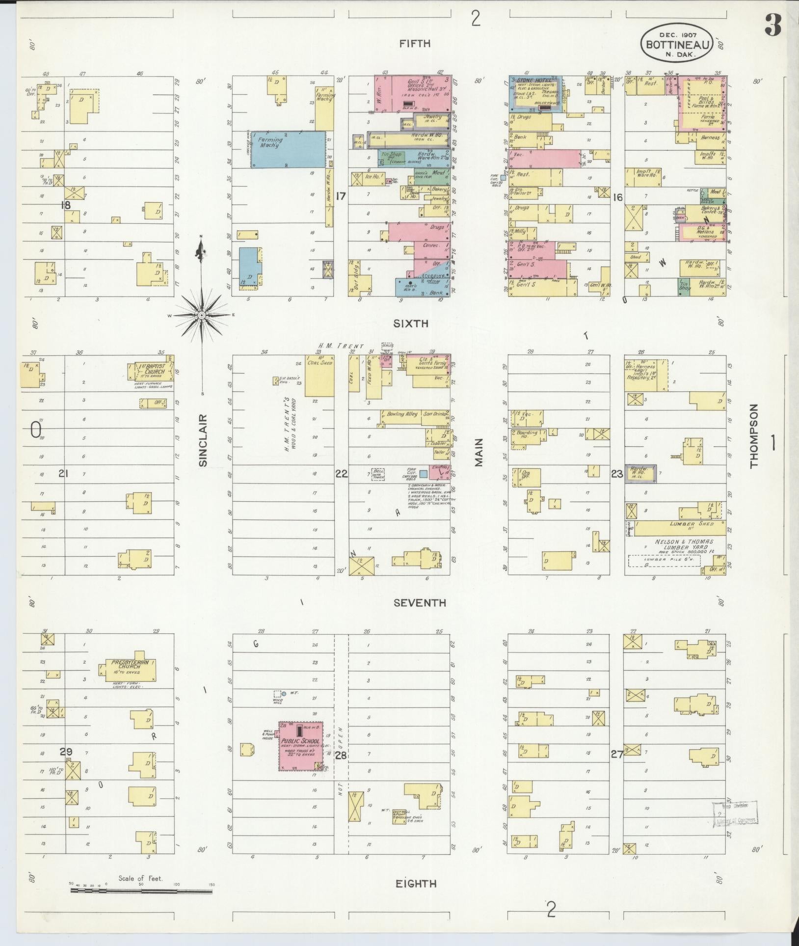 Sanborn Fire Insurance Map from Bottineau, Bottineau County, North Dakota (1908), Sheet #0003 - Historic Sanborn Fire Insurance Map Print, vintage old map wall art, antique decor, genealogy gift, North Dakota North Dakota map