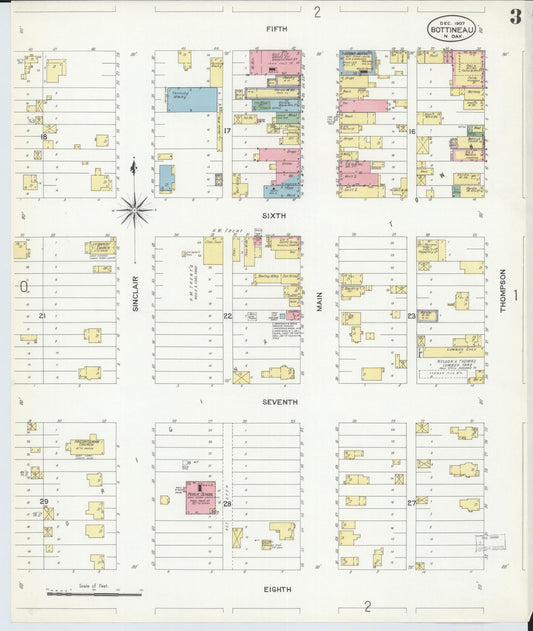 Sanborn Fire Insurance Map from Bottineau, Bottineau County, North Dakota (1908), Sheet #0003 - Historic Sanborn Fire Insurance Map Print, vintage old map wall art, antique decor, genealogy gift, North Dakota North Dakota map