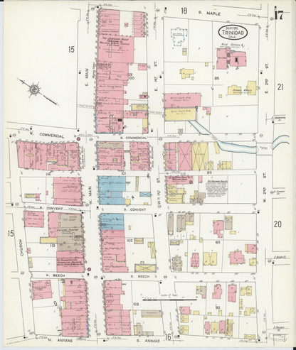 Sanborn Fire Insurance Map from Trinidad, Las Animas County, Colorado (1912), Sheet #0017 - Complete Map Set gallery image, historic Sanborn map, vintage wall art, Colorado Colorado