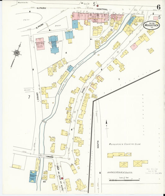 Sanborn Fire Insurance Map from Woodstock, Windsor County, Vermont (1910), Sheet #0006 - Historic Sanborn Fire Insurance Map Print, vintage old map wall art, antique decor, genealogy gift, Vermont Vermont map