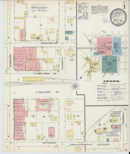 Sanborn Fire Insurance Map from Opelika, Lee County, Alabama (1893), Sheet #0001 - Complete Map Set gallery image, historic Sanborn map, vintage wall art, Alabama Alabama