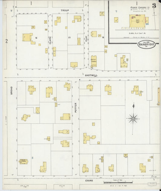 Sanborn Fire Insurance Map from Bainbridge, Decatur County, Georgia (1898), Sheet #0003 - Historic Sanborn Fire Insurance Map Print, vintage old map wall art, antique decor, genealogy gift, Georgia Georgia map