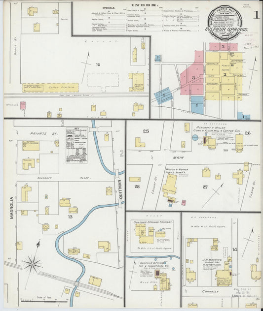Sanborn Fire Insurance Map from Sulphur Springs, Hopkins County, Texas (1893), Sheet #0001 - Historic Sanborn Fire Insurance Map Print, vintage old map wall art, antique decor, genealogy gift, Texas Texas map