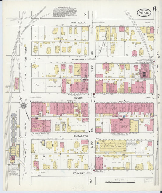 Sanborn Fire Insurance Map from Pekin, Tazewell County, Illinois (1916), Sheet #0006 - Historic Sanborn Fire Insurance Map Print, vintage old map wall art, antique decor, genealogy gift, Illinois Illinois map